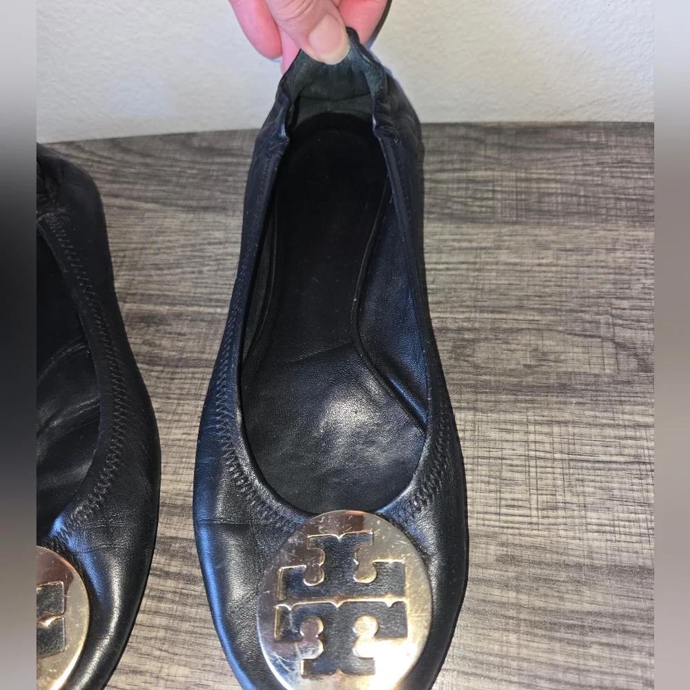 Tory Burch Black Leather Ballet Flats, Size 9M - Picture 12 of 16